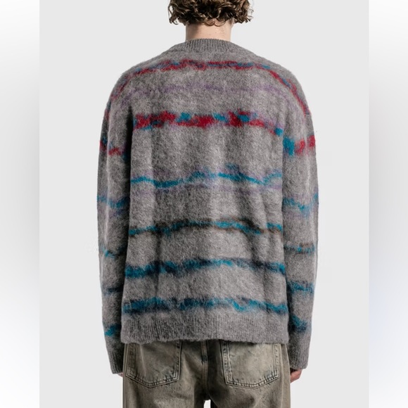 John Elliott Men’s Mohair Jacquard Cardigan with Multicolor Stripes - Picture 2 of 12